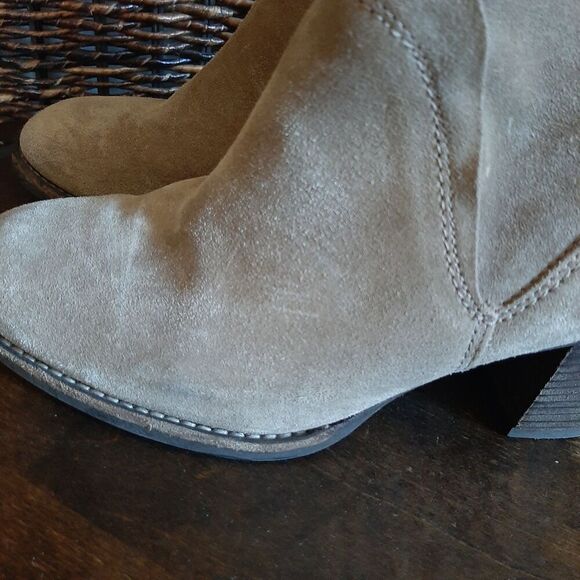 Paul Green Nora Suede Leather Ankle Boots Womens 7 4.5 Taupe Zip Heeled Booties - Picture 10 of 14